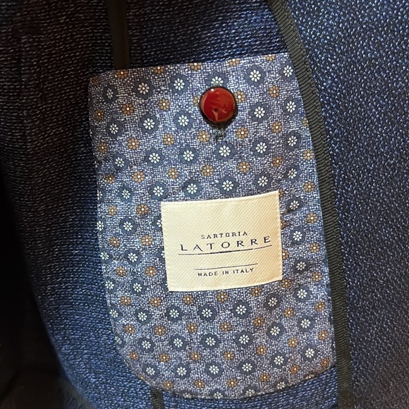 Italian High Quality Fine Blue Blazer for Men - Sartoria Latorre - Picture 4 of 14